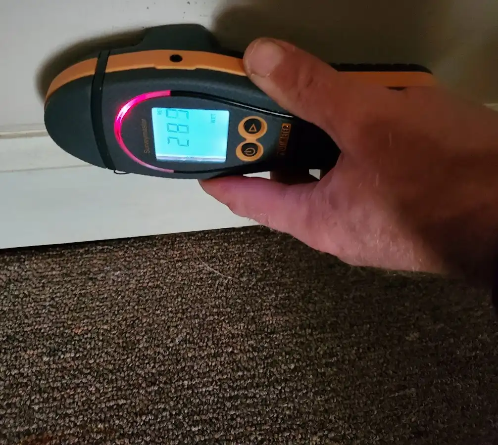 Moisture detection at baseboard during Storm Damage Restoration in Springboro